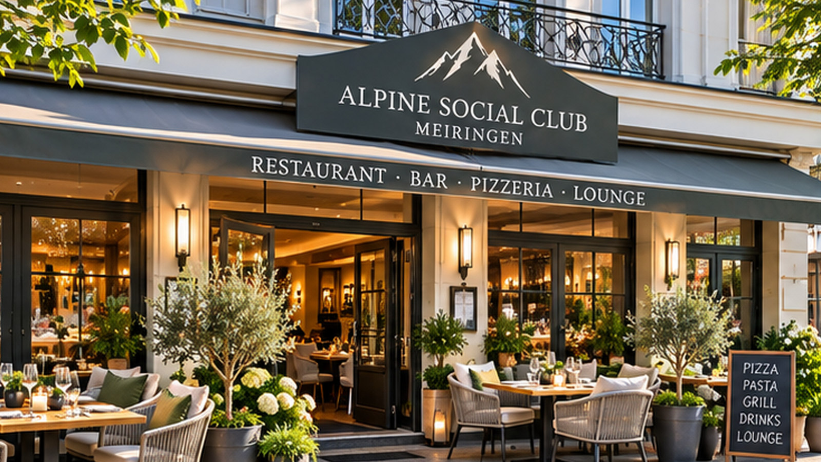 Fassade und Aussenbereich vom Alpine Social Club Meiringen